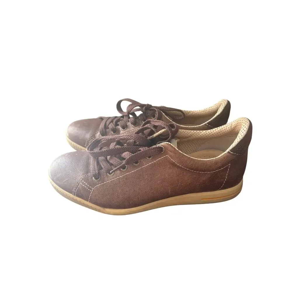 Ecco Golf Shoes Men's 7 40 Brown Leather Low Top Athletic Spikeless Sneakers z1